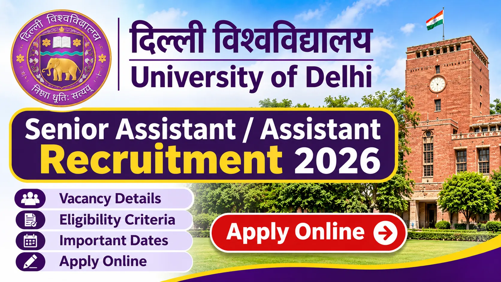 Delhi University Senior Assistant / Assistant Recruitment 2026